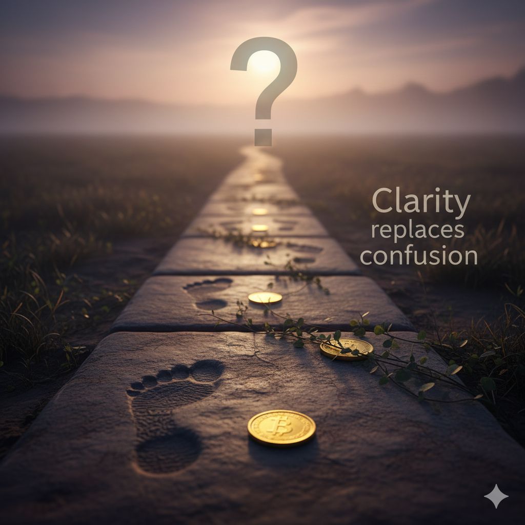 Coins on a path symbolizing financial clarity and understanding money over time