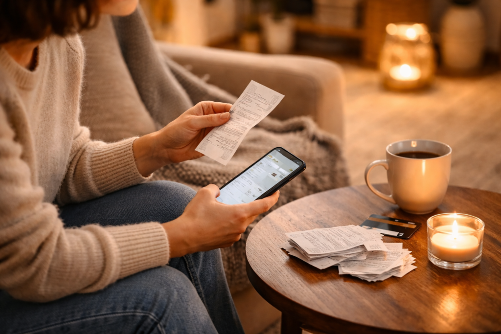 Reviewing everyday spending habits and receipts to regain financial awareness and control