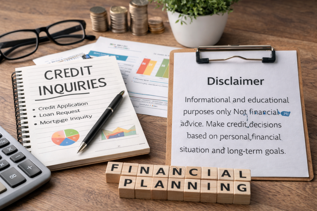 hard inquiry vs soft inquiry concept with credit documents and financial planning setup on desk